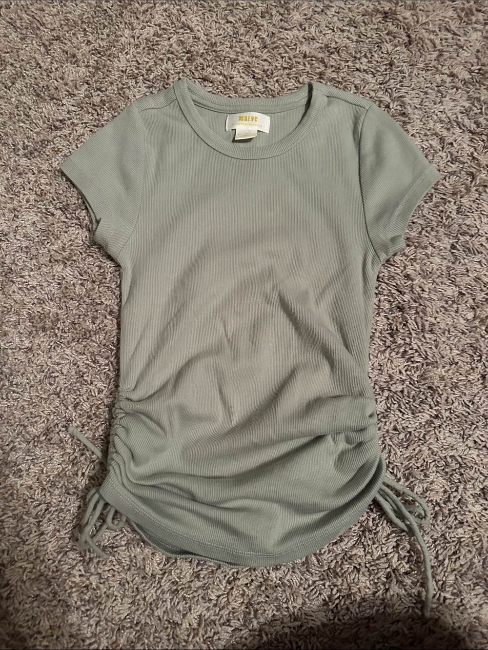 Maeve by Anthropology Ribbed Sage Green Side-Ruched Short Sleeve Tee